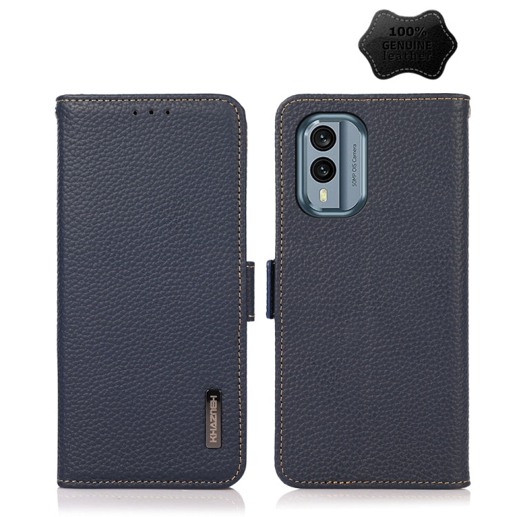 KHAZNEH Side-Magnetic Litchi Genuine Leather RFID Phone Case, For Nokia X30 5G