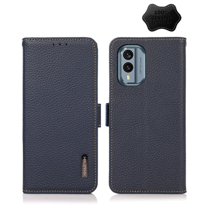 KHAZNEH Side-Magnetic Litchi Genuine Leather RFID Phone Case, For Nokia X30 5G