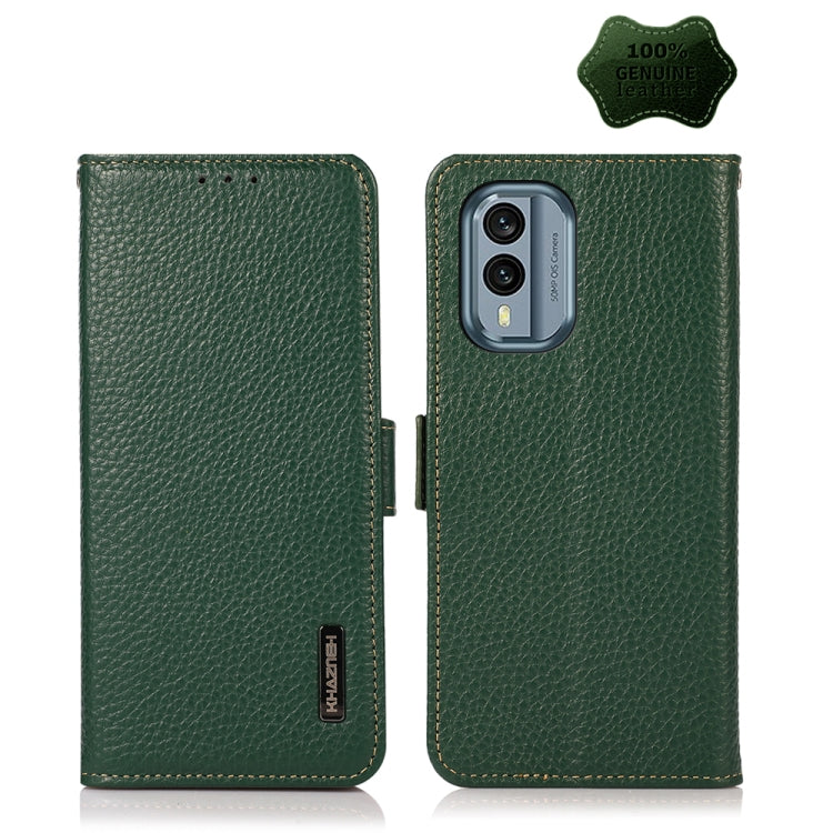 KHAZNEH Side-Magnetic Litchi Genuine Leather RFID Phone Case, For Nokia X30 5G