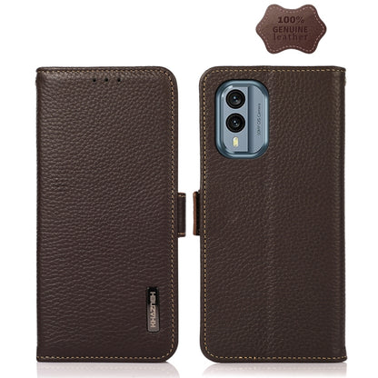 KHAZNEH Side-Magnetic Litchi Genuine Leather RFID Phone Case, For Nokia X30 5G