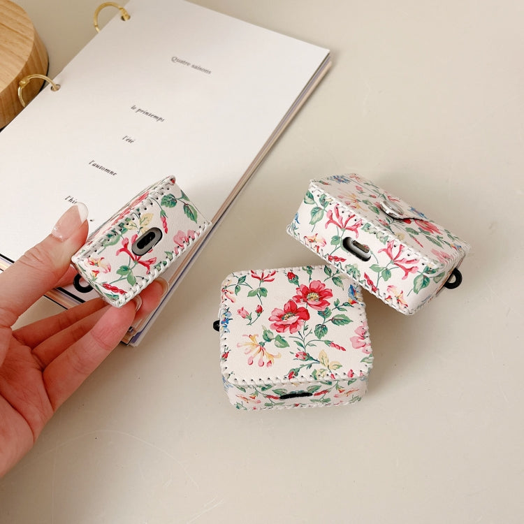 White Floral PU Leather Wireless Earphone Case