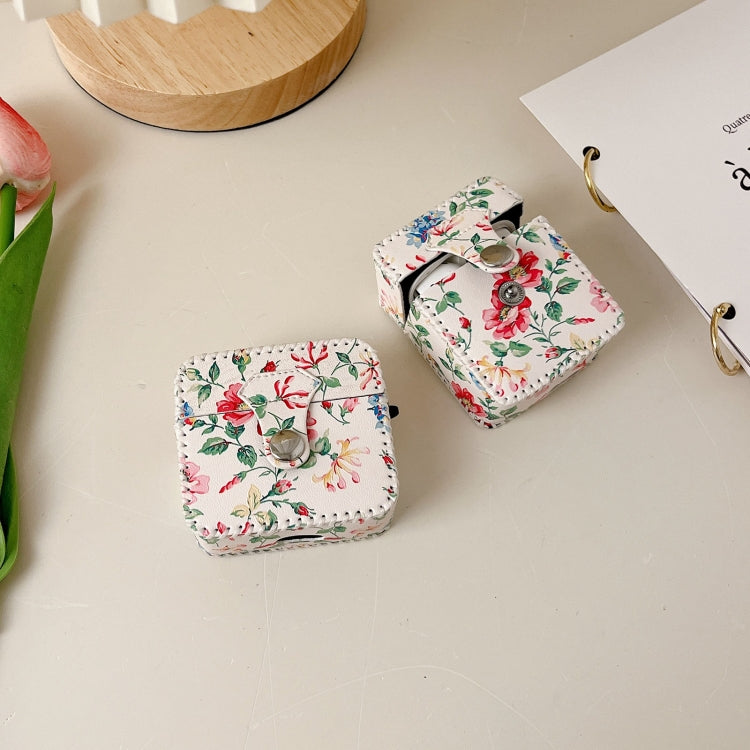 White Floral PU Leather Wireless Earphone Case