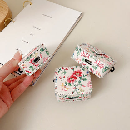 White Floral PU Leather Wireless Earphone Case, For AirPods Pro 2, For AirPods 3, For AirPods Pro