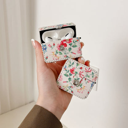 White Floral PU Leather Wireless Earphone Case, For AirPods Pro 2, For AirPods 3, For AirPods Pro
