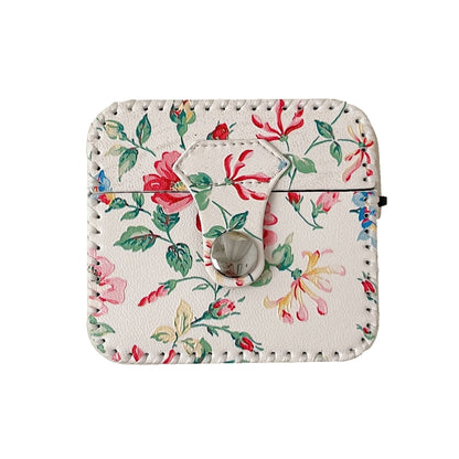 White Floral PU Leather Wireless Earphone Case