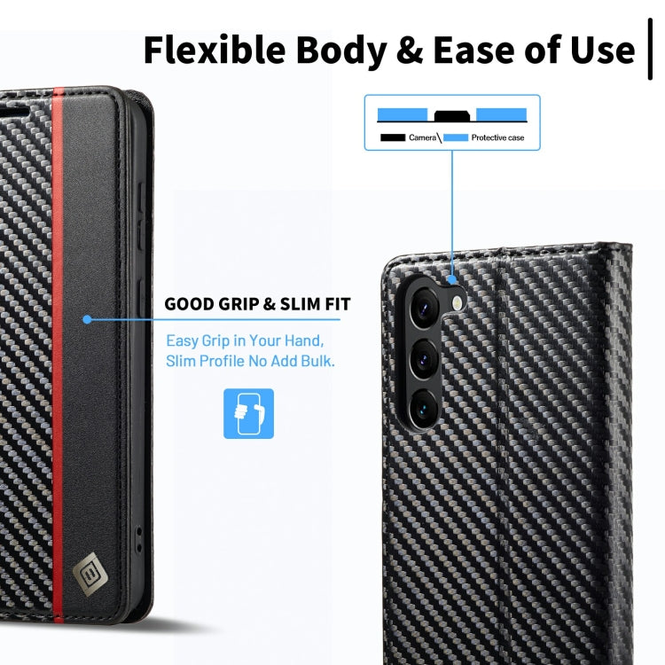 LC.IMEEKE Carbon Fiber PU + TPU Horizontal Flip Leather Phone Case, For Samsung Galaxy S23 5G, For Samsung Galaxy S23+ 5G, For Samsung Galaxy S23 Ultra 5G