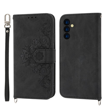 Skin-feel Flowers Embossed Wallet Leather Phone Case