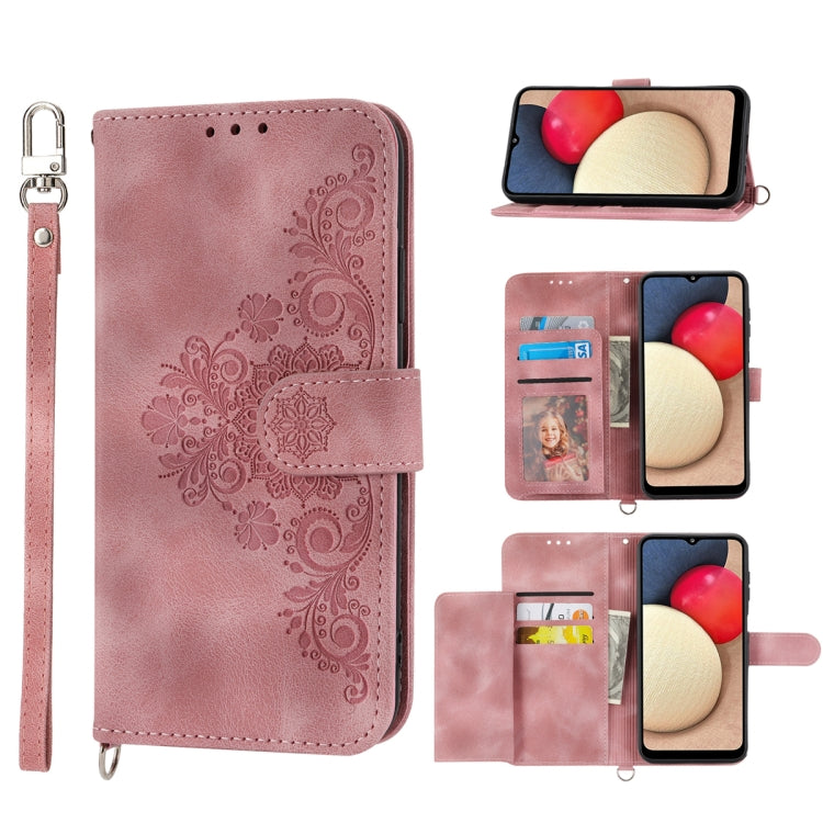 Skin-feel Flowers Embossed Wallet Leather Phone Case