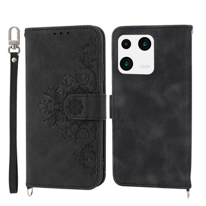 Skin-feel Flowers Embossed Wallet Leather Phone Case