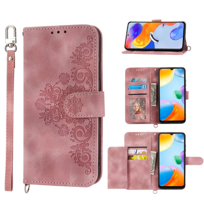 Skin-feel Flowers Embossed Wallet Leather Phone Case