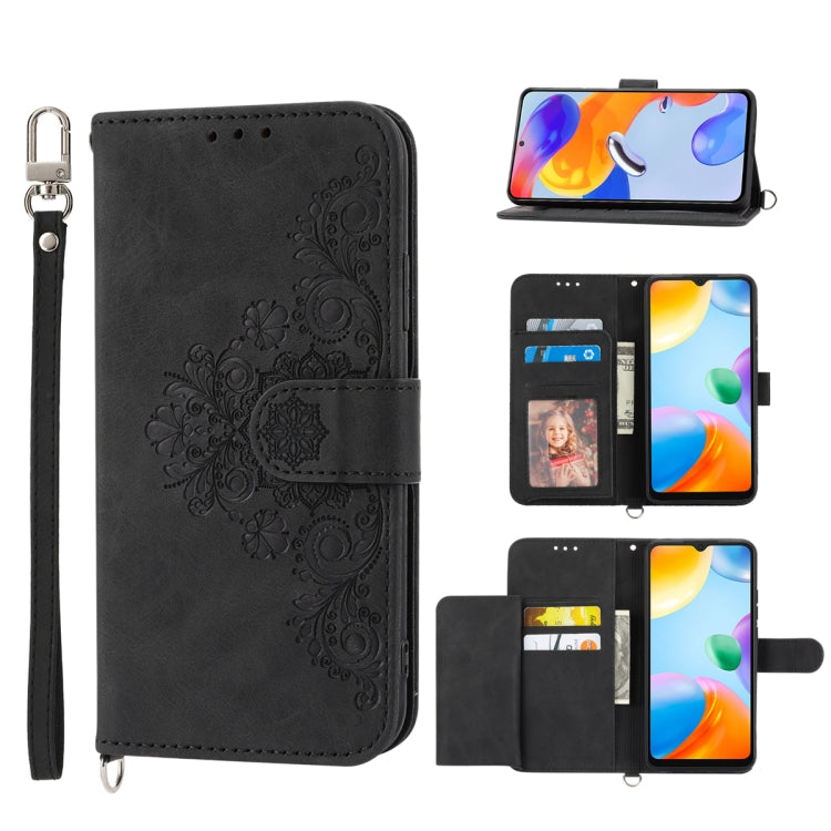 Skin-feel Flowers Embossed Wallet Leather Phone Case