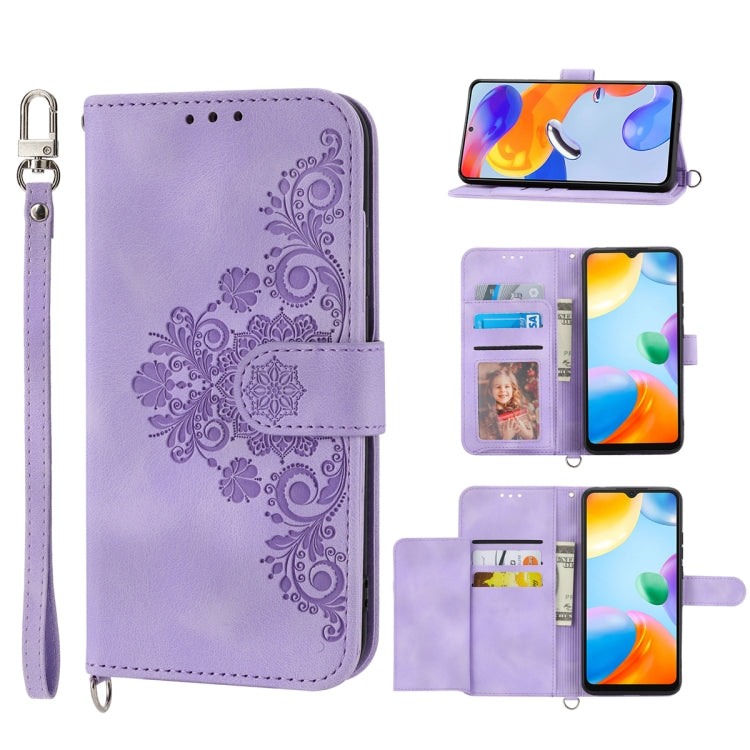 Skin-feel Flowers Embossed Wallet Leather Phone Case