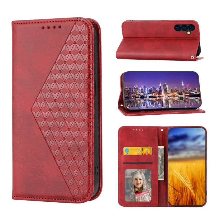 Cubic Grid Calf Texture Magnetic Leather Phone Case, Series 2