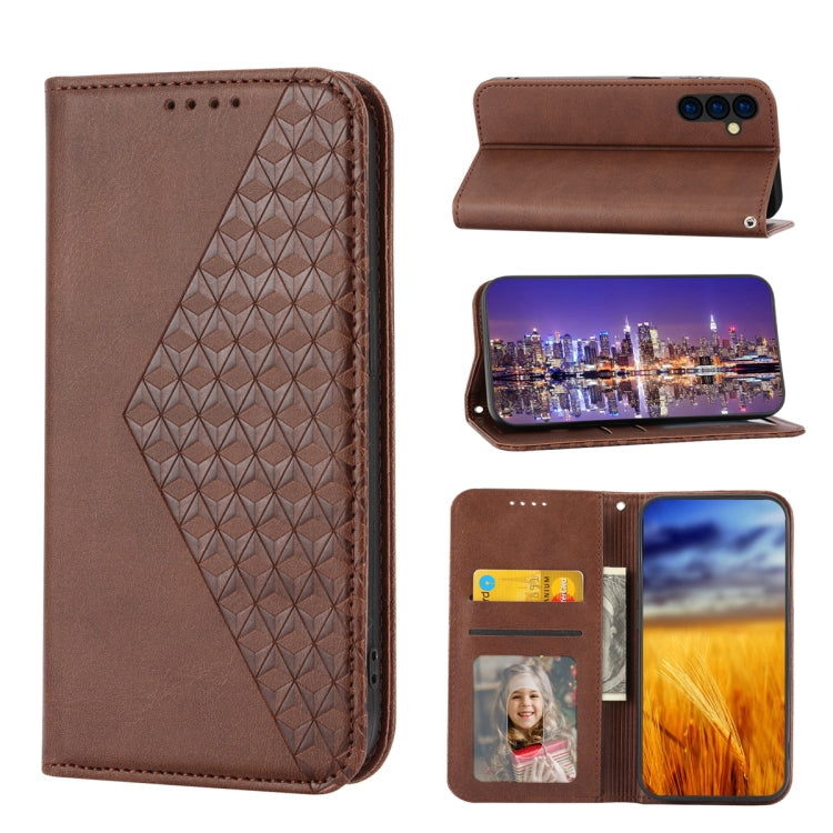 Cubic Grid Calf Texture Magnetic Leather Phone Case, Series 2