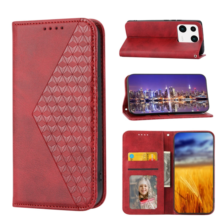 Cubic Grid Calf Texture Magnetic Leather Phone Case, Series 1