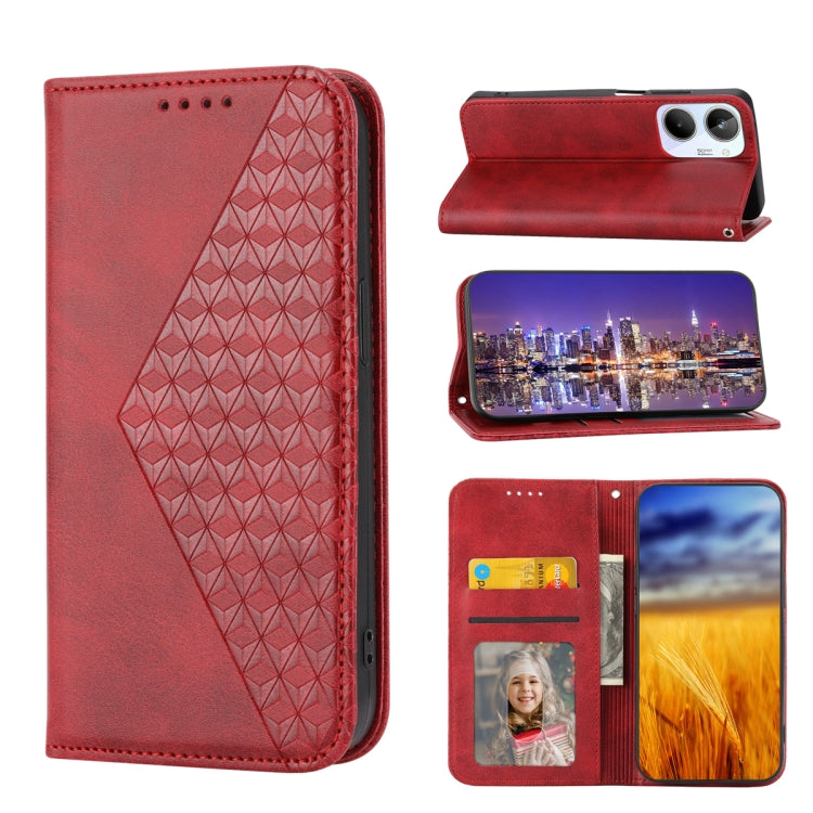 Cubic Grid Calf Texture Magnetic Leather Phone Case, For Realme 10 4G