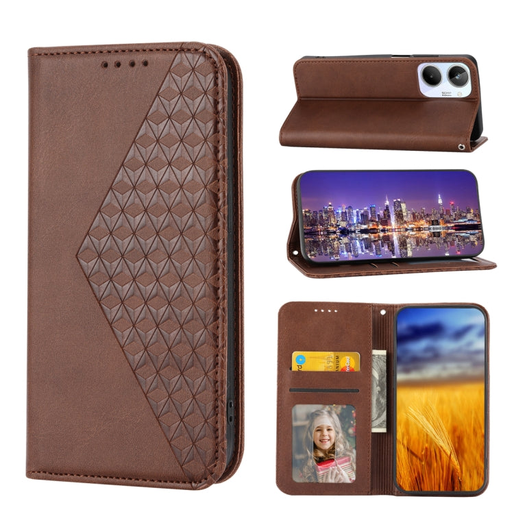 Cubic Grid Calf Texture Magnetic Leather Phone Case, Series 1