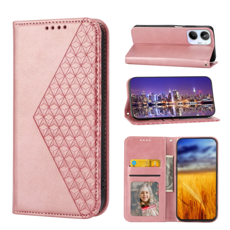 Cubic Grid Calf Texture Magnetic Leather Phone Case, For Realme 10 4G