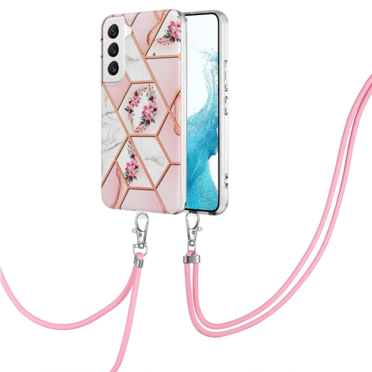 Splicing Marble Flower IMD TPU Phone Case with Lanyard