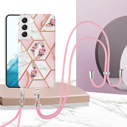 Splicing Marble Flower IMD TPU Phone Case with Lanyard