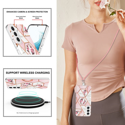 Splicing Marble Flower IMD TPU Phone Case with Lanyard