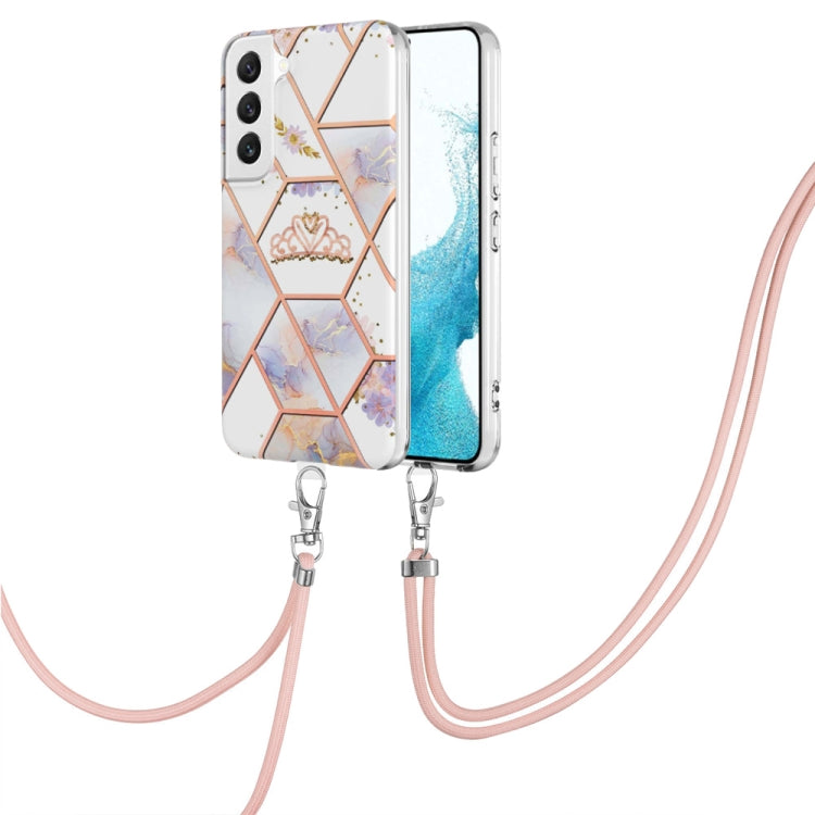 Splicing Marble Flower IMD TPU Phone Case with Lanyard