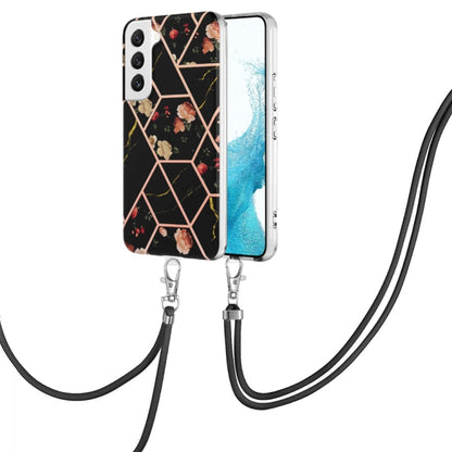 Splicing Marble Flower IMD TPU Phone Case with Lanyard