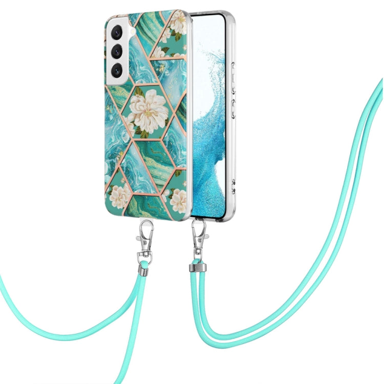 Splicing Marble Flower IMD TPU Phone Case with Lanyard