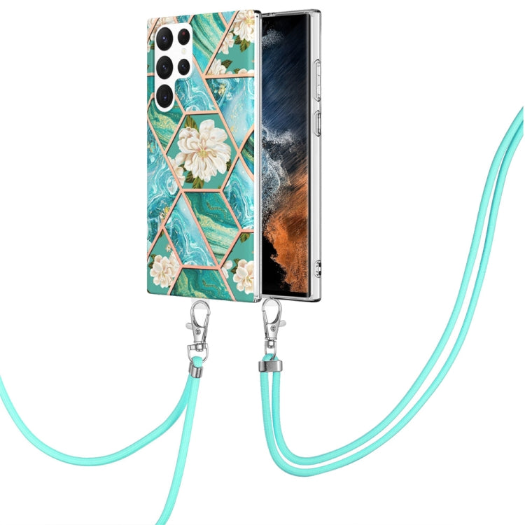 Splicing Marble Flower IMD TPU Phone Case with Lanyard