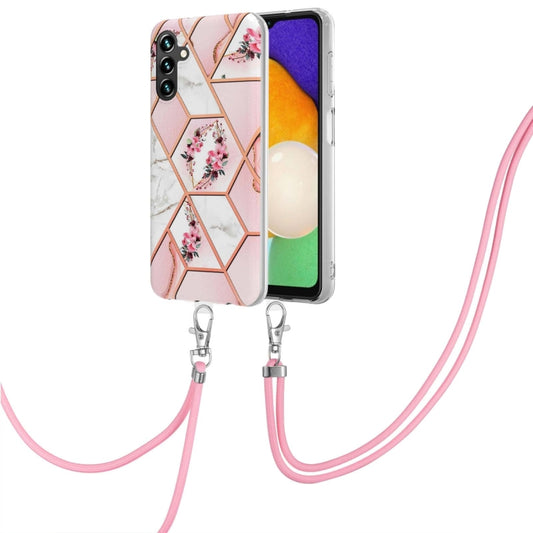 Splicing Marble Flower IMD TPU Phone Case with Lanyard