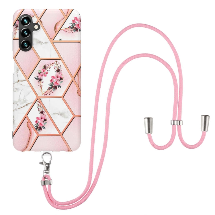 Splicing Marble Flower IMD TPU Phone Case with Lanyard