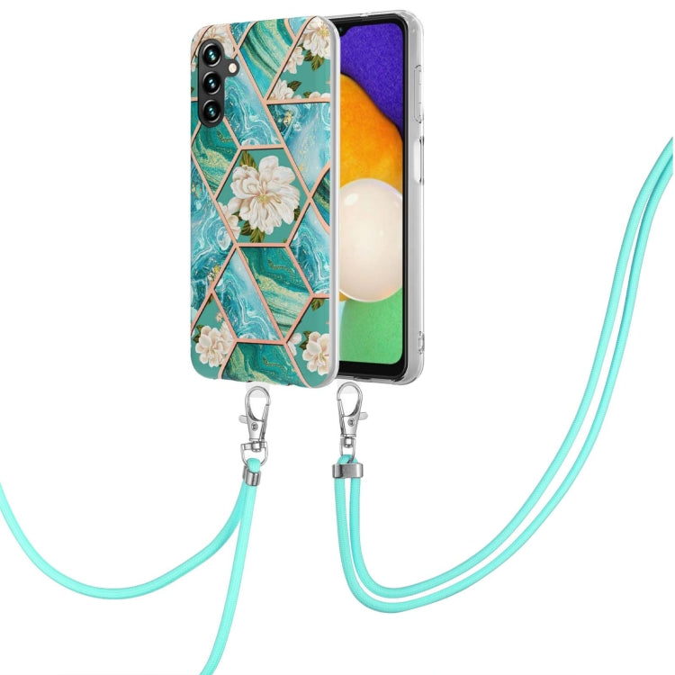 Splicing Marble Flower IMD TPU Phone Case with Lanyard