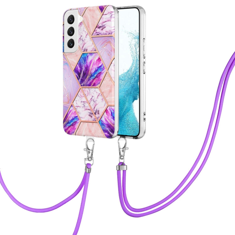 Electroplating IMD Splicing Dual-side Marble TPU Phone Case with Lanyard