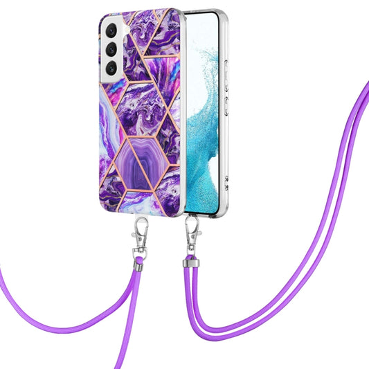 Electroplating IMD Splicing Dual-side Marble TPU Phone Case with Lanyard