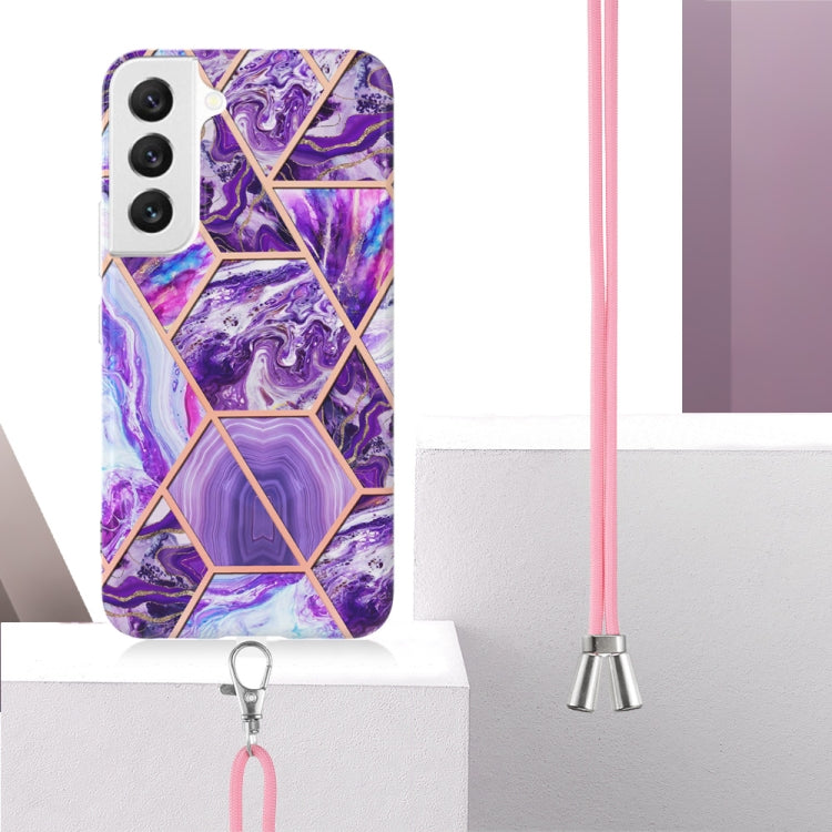 Electroplating IMD Splicing Dual-side Marble TPU Phone Case with Lanyard