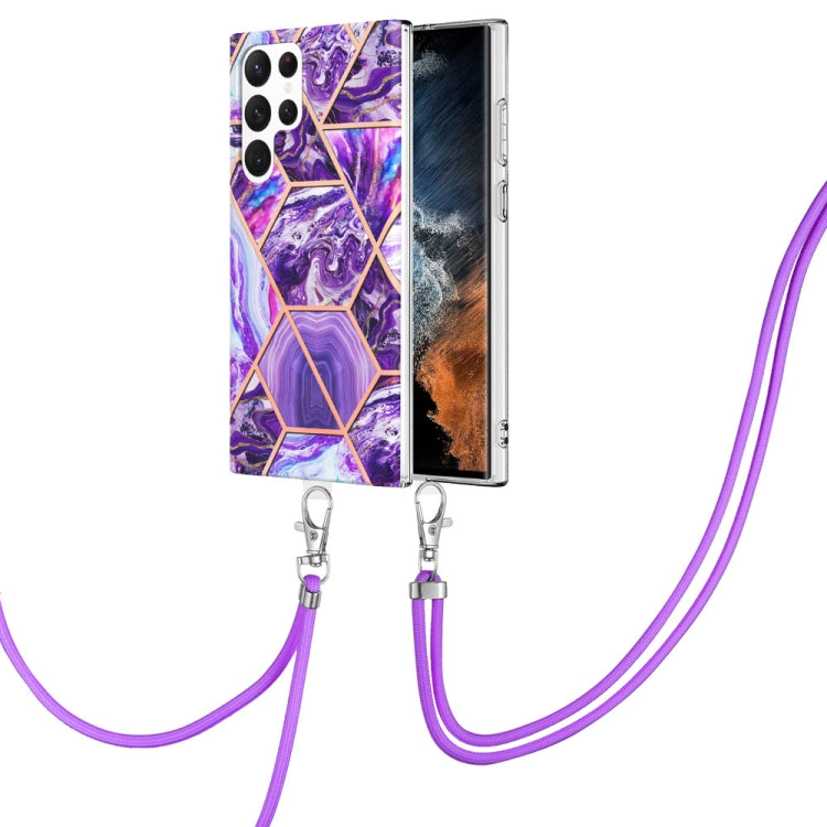 Electroplating IMD Splicing Dual-side Marble TPU Phone Case with Lanyard