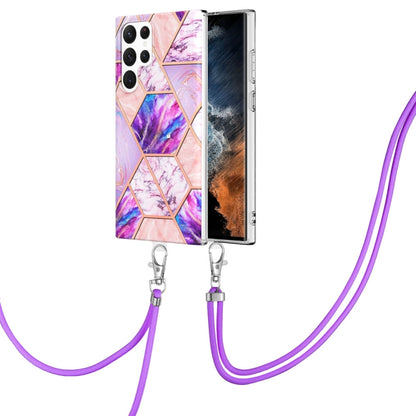 Electroplating IMD Splicing Dual-side Marble TPU Phone Case with Lanyard