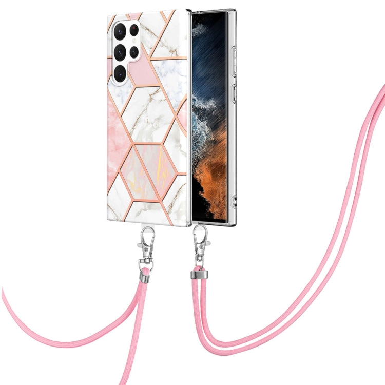 Electroplating IMD Splicing Dual-side Marble TPU Phone Case with Lanyard