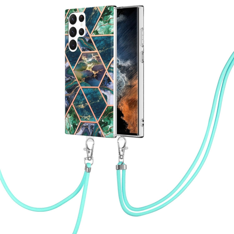 Electroplating IMD Splicing Dual-side Marble TPU Phone Case with Lanyard