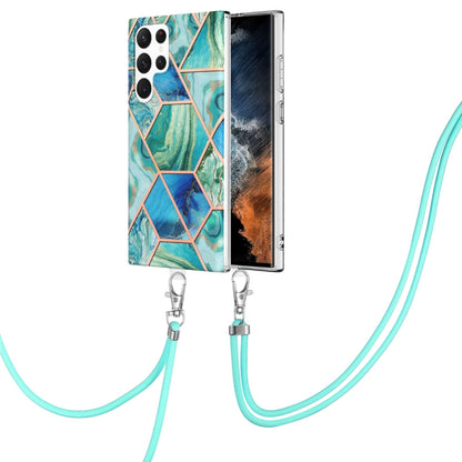 Electroplating IMD Splicing Dual-side Marble TPU Phone Case with Lanyard