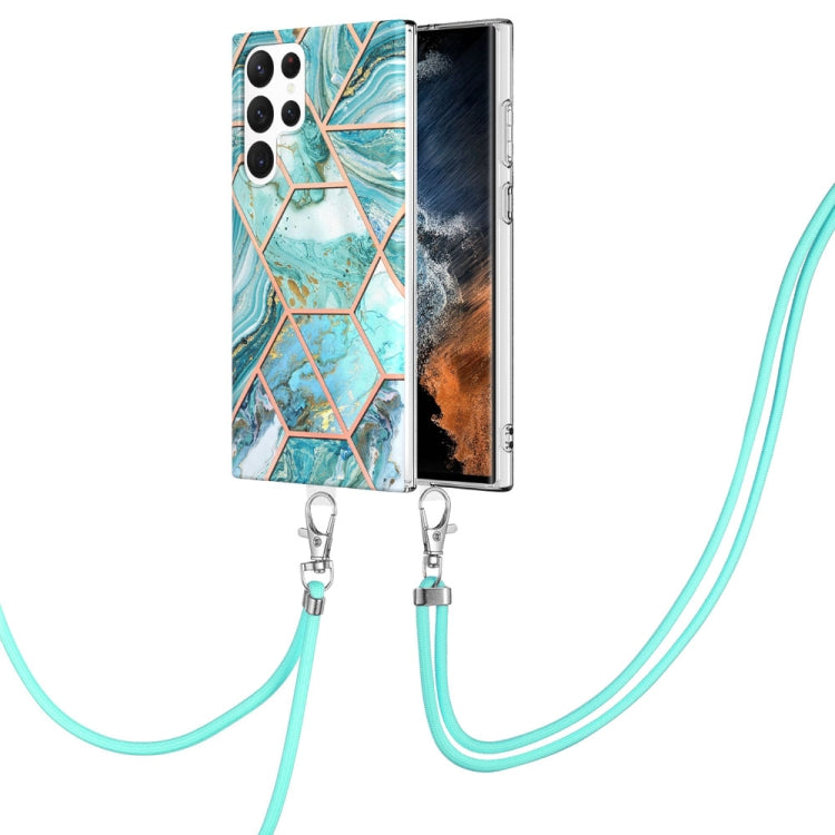 Electroplating IMD Splicing Dual-side Marble TPU Phone Case with Lanyard