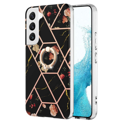 Splicing Marble Flower IMD TPU Phone Case with Ring Holder