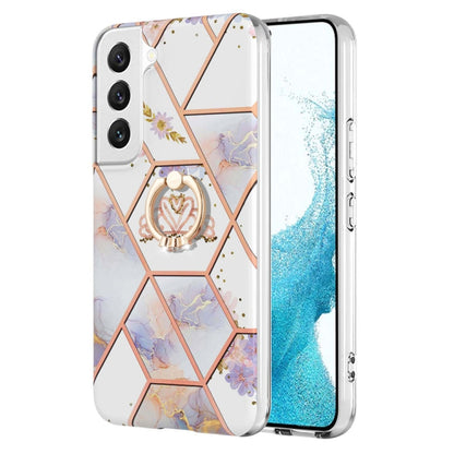 Splicing Marble Flower IMD TPU Phone Case with Ring Holder