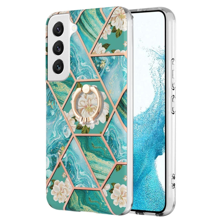 Splicing Marble Flower IMD TPU Phone Case with Ring Holder