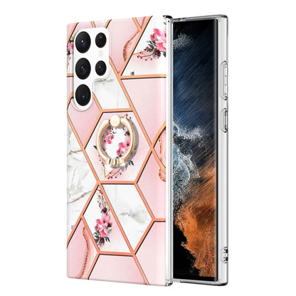 Splicing Marble Flower IMD TPU Phone Case with Ring Holder