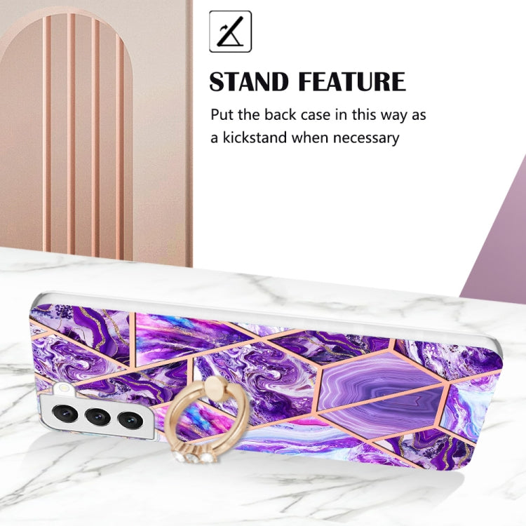 Splicing Marble Flower IMD TPU Phone Case Ring Holder