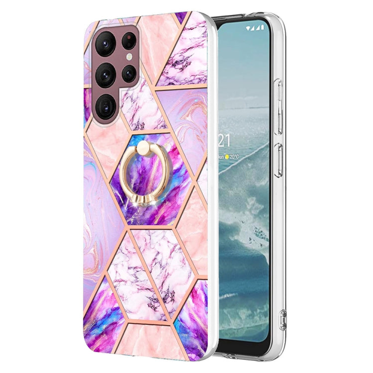 Splicing Marble Flower IMD TPU Phone Case Ring Holder