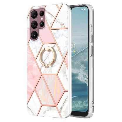 Splicing Marble Flower IMD TPU Phone Case Ring Holder