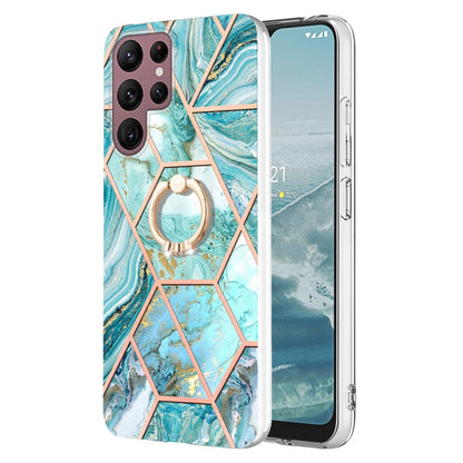 Splicing Marble Flower IMD TPU Phone Case Ring Holder