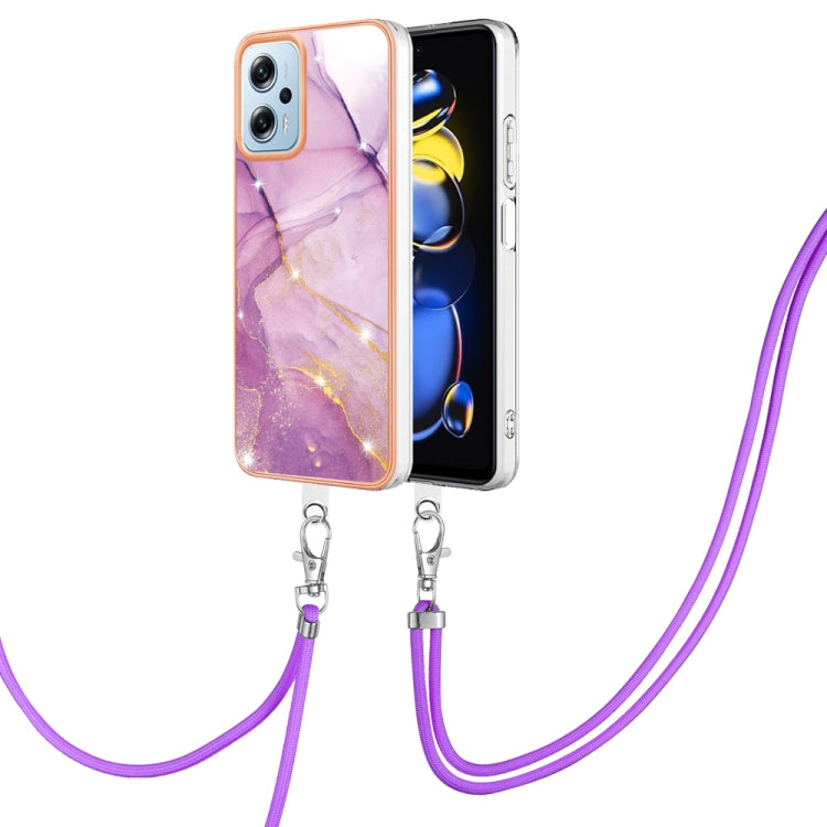 Electroplating Marble Dual-side IMD Phone Case with Lanyard, For Xiaomi Redmi Note 11T Pro / Note 11T Pro+, For Xiaomi Poco M4 Pro 4G, For Xiaomi Poco X4 Pro 5G